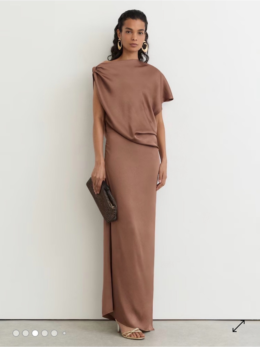 STAUD One-Shoulder Satin Maxi Dress in Brown